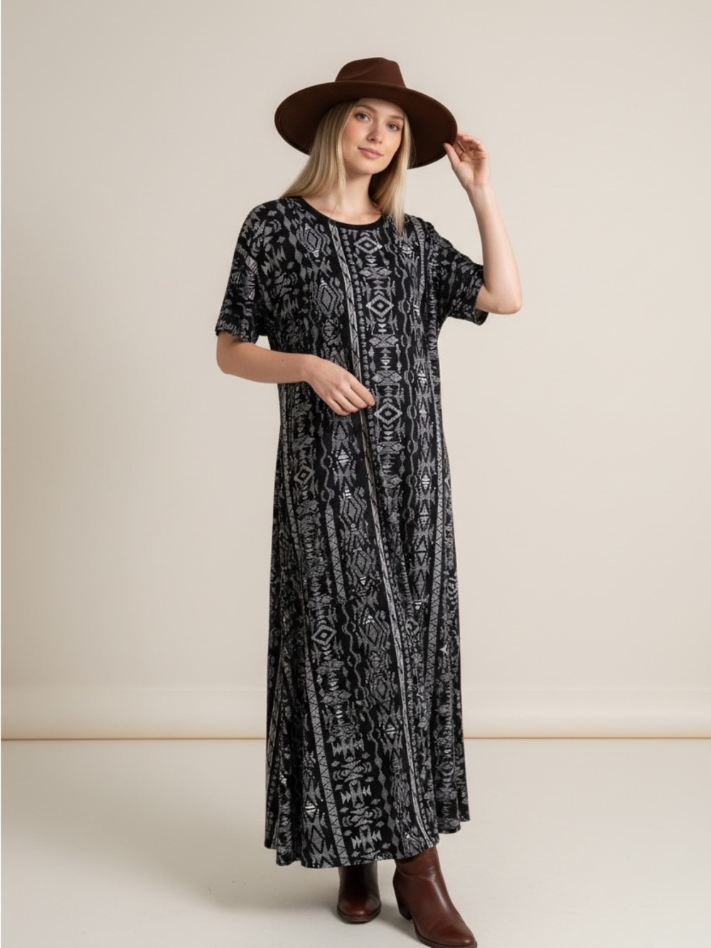 Boho Black & Cream Maria Printed Maxi Dress• 2XL